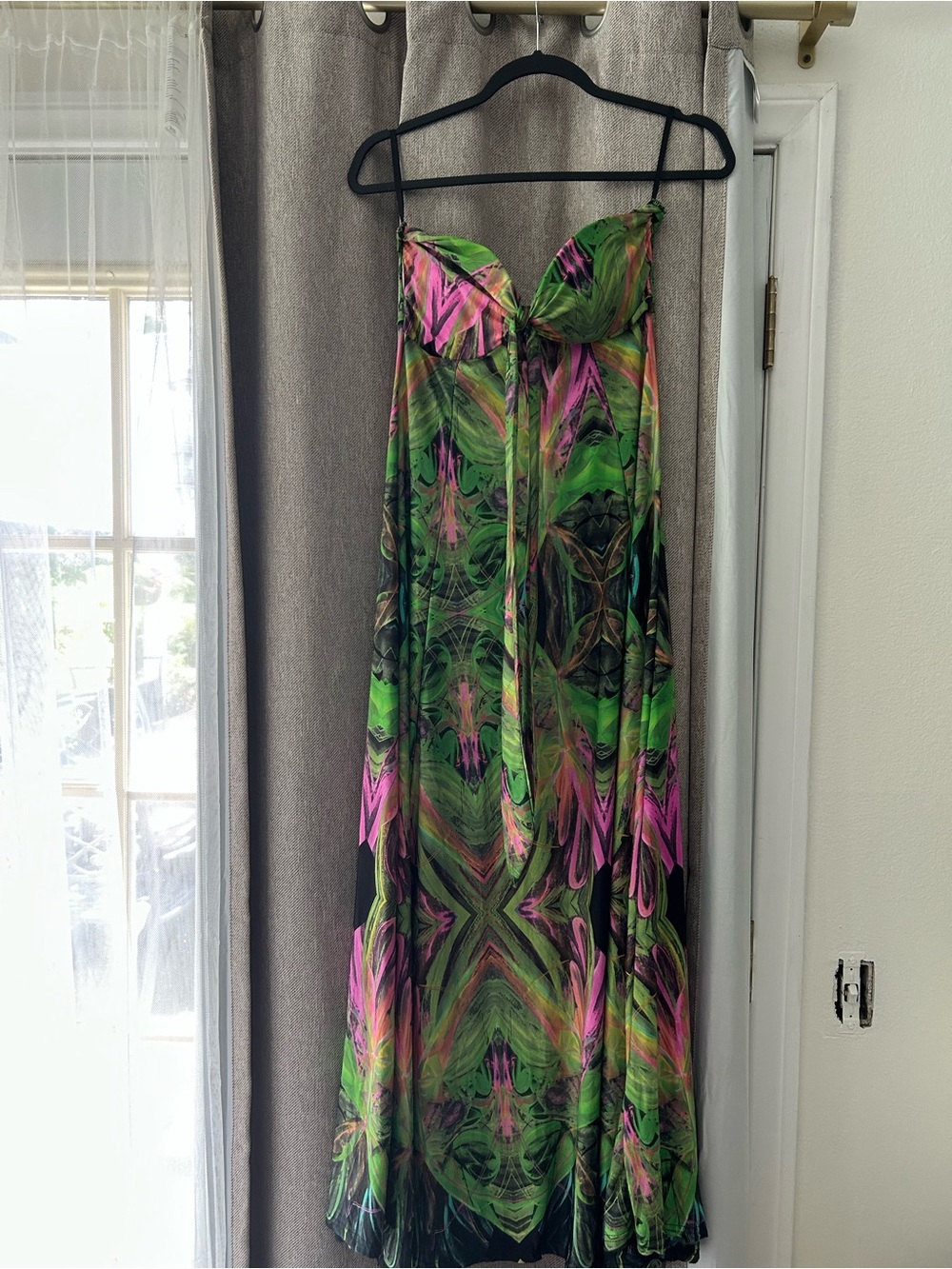 India Boutique Strapless Maxi Dress in Green & Pink Swirl